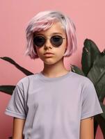 Girl wearing Grey T-Shirt for Mockup Design Ai generated photo