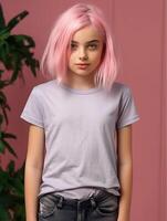 Girl wearing Grey T-Shirt for Mockup Design Ai generated photo