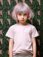 Girl wearing Grey T-Shirt for Mockup Design Ai generated photo