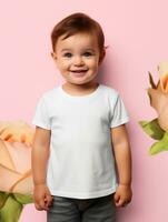 Blank white baby t-shirt for mockup design Ai generated photo