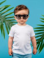 Boy  white t-shirt for mockup design AI Generative photo