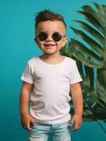 Boy  white t-shirt for mockup design AI Generative photo