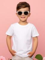 Boy  white t-shirt for mockup design AI Generative photo