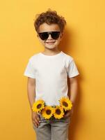 Boy  white t-shirt for mockup design AI Generative photo