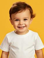 chico blanco camiseta para Bosquejo diseño ai generativo foto