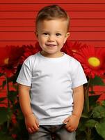 chico blanco camiseta para Bosquejo diseño ai generativo foto