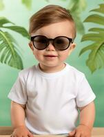 Boy  white t-shirt for mockup design AI Generative photo