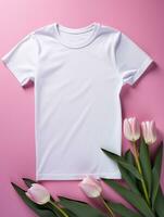 Blank white t-shirt for mockup design AI Generative photo