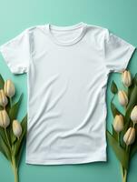 blanco blanco camiseta para Bosquejo diseño ai generativo foto