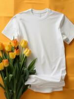 Blank white t-shirt for mockup design AI Generative photo