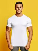 Men blank  white t-shirt for mockup design psd AI Generative photo