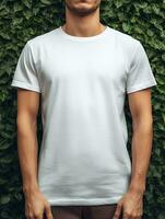 hombres blanco blanco camiseta para Bosquejo diseño psd ai generativo foto