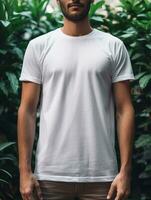 Men blank  white t-shirt for mockup design psd AI Generative photo