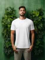 Men blank  white t-shirt for mockup design psd AI Generative photo