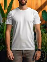 Men blank  white t-shirt for mockup design AI Generative photo
