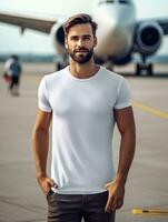 Men blank  white t-shirt for mockup design AI Generative photo