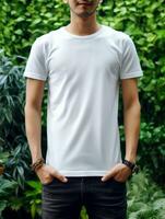 Men blank  white t-shirt for mockup design AI Generative photo