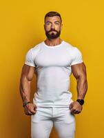 Men blank  white t-shirt for mockup design AI Generative photo