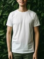 Men blank  white t-shirt for mockup design AI Generative photo