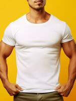 Men blank  white t-shirt for mockup design AI Generative photo