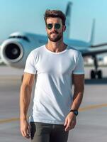 Men blank  white t-shirt for mockup design AI Generative photo