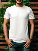 Men blank  white t-shirt for mockup design AI Generative photo