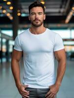 Men blank  white t-shirt for mockup design AI Generative photo