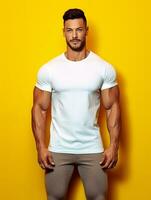 Men blank  white t-shirt for mockup design AI Generative photo