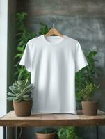 Men blank  white t-shirt for mockup design AI Generative photo