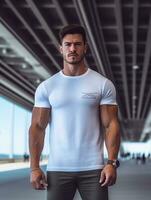 hombres blanco blanco camiseta para Bosquejo diseño ai generativo foto