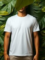 Men blank  white t-shirt for mockup design AI Generative photo