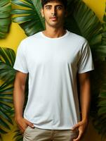 Men blank  white t-shirt for mockup design AI Generative photo