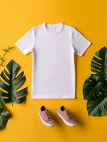 Men blank  white t-shirt for mockup design AI Generative photo