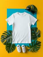 Men blank  white t-shirt for mockup design AI Generative photo