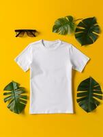 hombres blanco blanco camiseta para Bosquejo diseño ai generativo foto