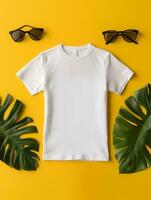 Men blank  white t-shirt for mockup design psd  Ai generated photo