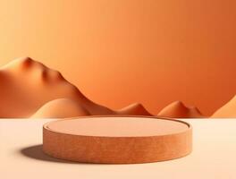 Wooden podium cylinder stage empty scene luxury product display background Ai generated photo