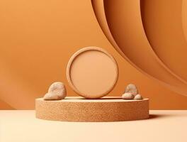 Wooden podium cylinder stage empty scene luxury product display background Ai generated photo