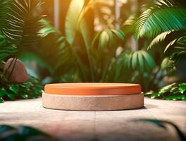 Free photo podium nature pedestal stage product display background Ai generated