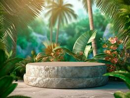 Wooden podium cylinder stage empty scene luxury product display background Ai generated photo