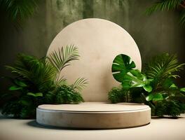 Free photo podium nature pedestal stage product display background Ai generated