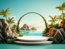 Free photo podium nature pedestal stage product display background Ai generated