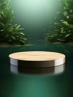 Wooden podium cylinder stage empty scene luxury product display background Ai generated photo