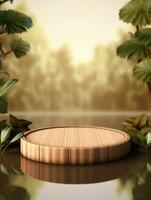 Wooden podium cylinder stage empty scene luxury product display background Ai generated photo