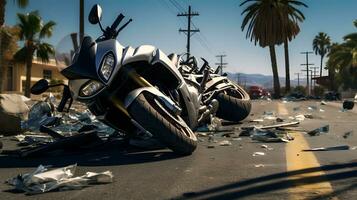 motocicleta accidente en el la carretera foto