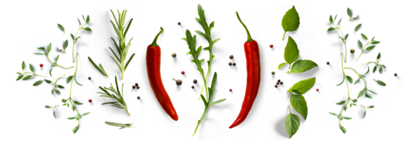 fresh mediterranean herb and spices with real transparent shadow isolated on transparent background. PNG Food background design element