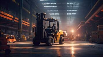 A forklift lifting in industrial plant. Generative Ai photo