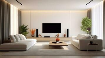 living room, Minimalist style interior design of modern living room with tv. Generative Ai photo