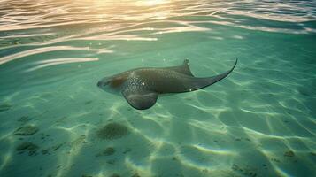 un mantarraya nadando en el océano. generativo ai foto