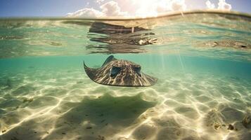 un mantarraya nadando en el océano. generativo ai foto